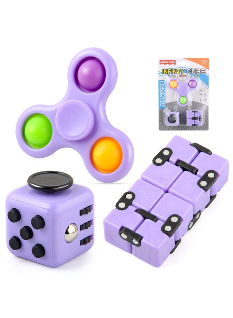 3-piece set of Rubik's Cube Decompression Dice Fidget Spinner Bubble Fun (Purple) - Image 1